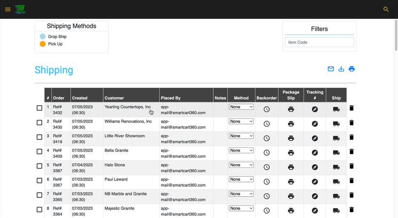 smartcart360_pending-shipping-page Manage shipping and backorders on the pending shipping screen
