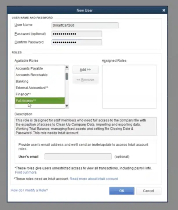 adding-user-full-access Add SmartCart360 User to QuickBooks